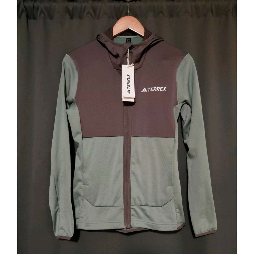 Adidas Terrex Xperior Light Full Zip Fleece Hiking Jacket-Green Gray NEW Size SM